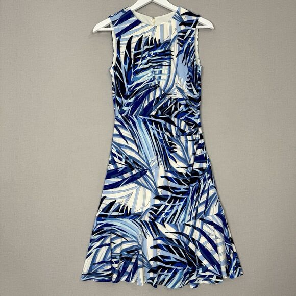 Eliza J Dresses & Skirts - Eliza J Womens Dress 4 Blue Palm Leaf Jersey Knit Ruched Tropical Resort Vacay